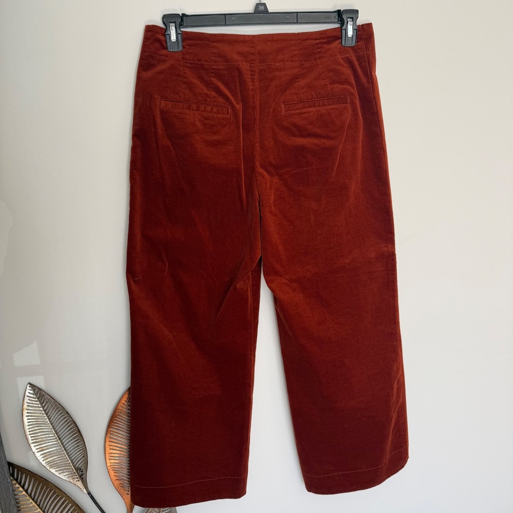M9 Anthro Pilcro High Rise Wide Leg Corduroy Pants Rust Orange Button Fly 10 - Picture 6 of 7